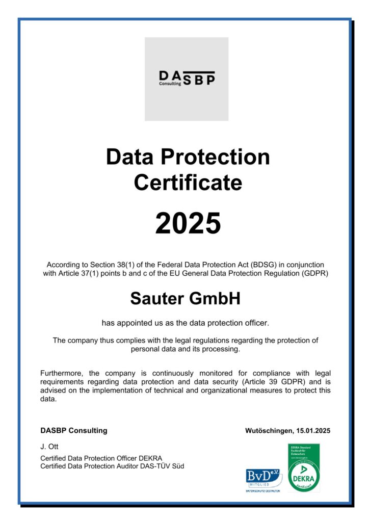 Data protection certificate 2025 German